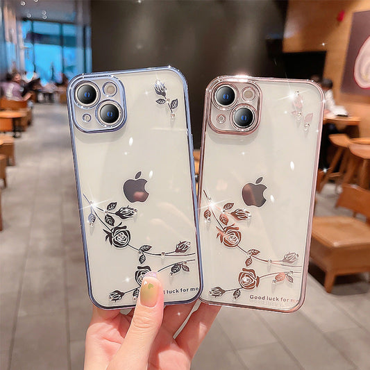 Rhinestone Rose Flower Electroplating Case For iPhone mysite