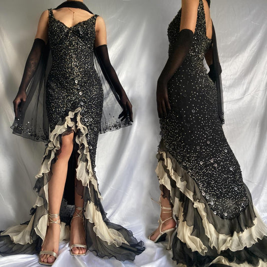 Black Sparkly Elegant Ruffled Tulle Long Sequin Ball Gown Prom Dress Evening Gown Party Dress gh3141s mysite