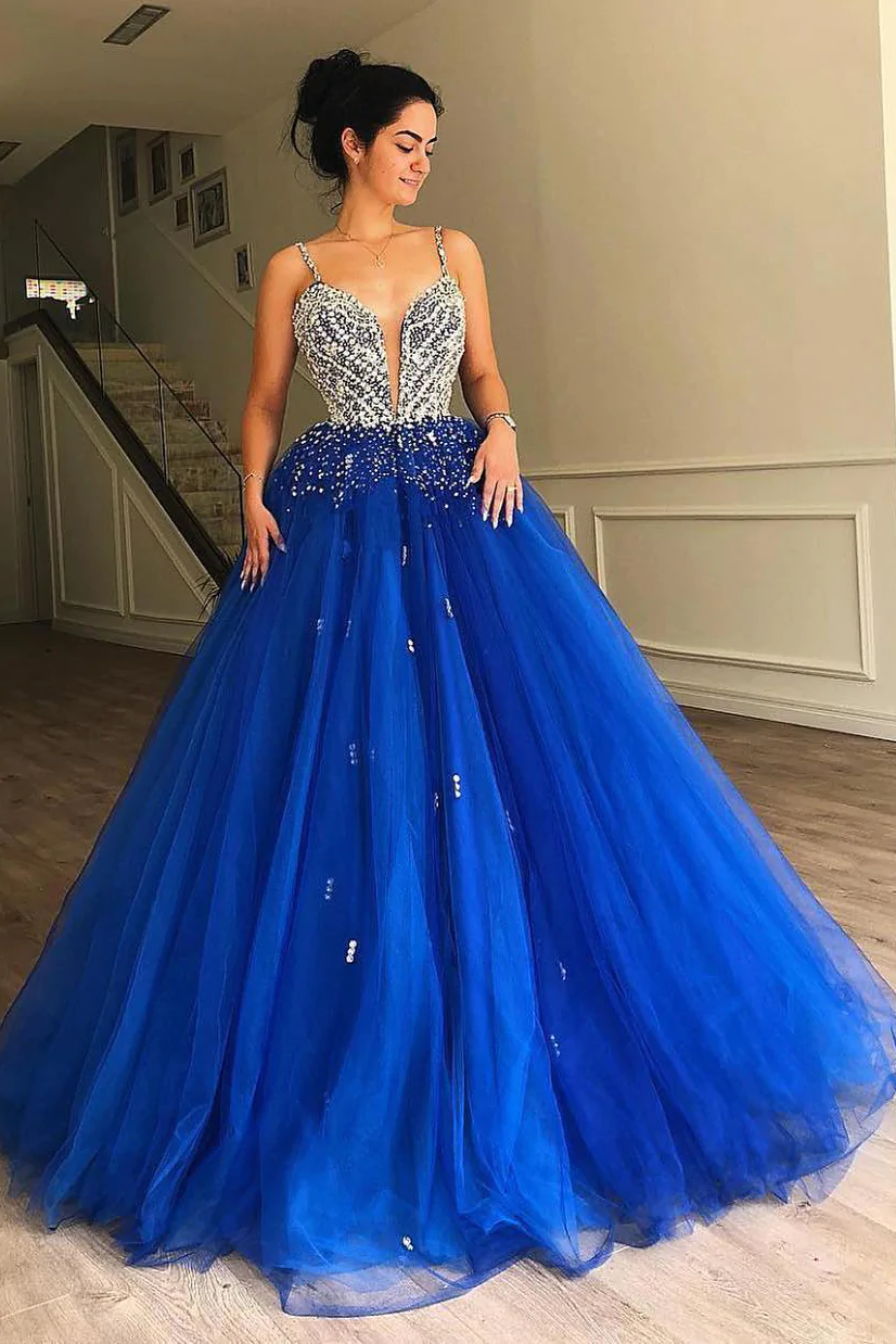 Plunging Neck Royal Blue Ball Gown Prom Dress with Beading gh2477s mysite