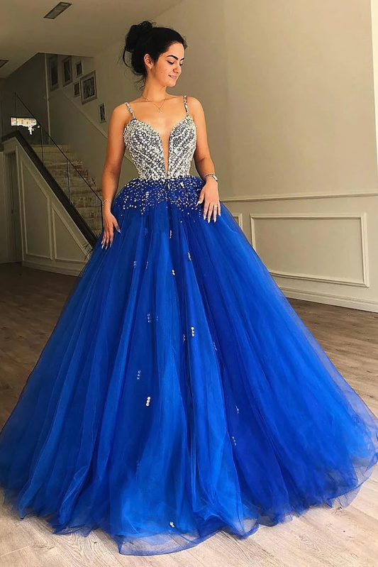 Plunging Neck Royal Blue Ball Gown Prom Dress with Beading gh2477s mysite