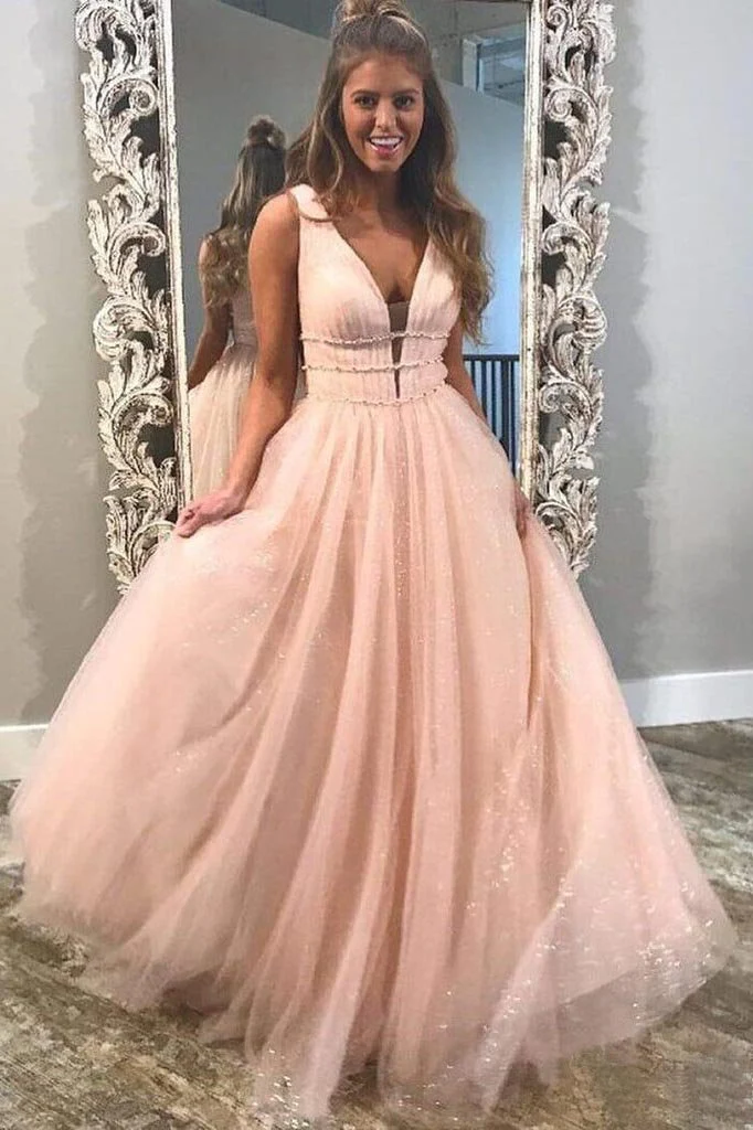 A Line Deep V Neck Ball Gown Prom Dresses Open Back White Evening Dresses gh2139s mysite