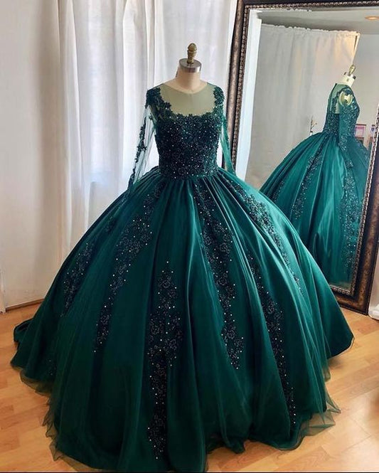 Hunter Green Ball Gown Prom Dresses Long Sleevess mysite