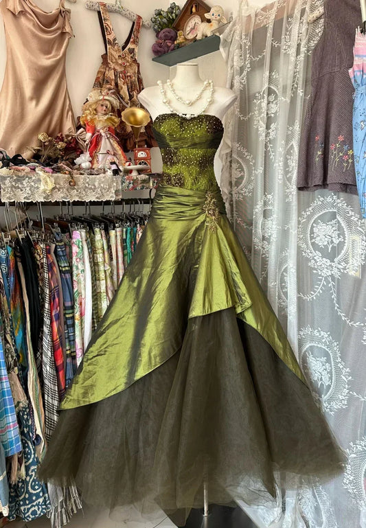 Olive Green Elegant Exquisite Beading Long Satin Vintage Fashion Mermaid Off-the-shoulder Floor-length Evening Gown Ball Gown Prom Dress Ball Gown gh3813s mysite