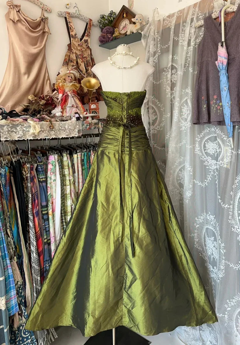 Olive Green Elegant Exquisite Beading Long Satin Vintage Fashion Mermaid Off-the-shoulder Floor-length Evening Gown Ball Gown Prom Dress Ball Gown gh3813s mysite