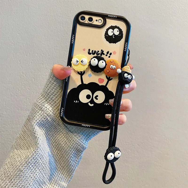 3D Cartoon Labubu Fur Phone Case for Samsung With Strap Plush Kuromi Toy Soft Covers mysite
