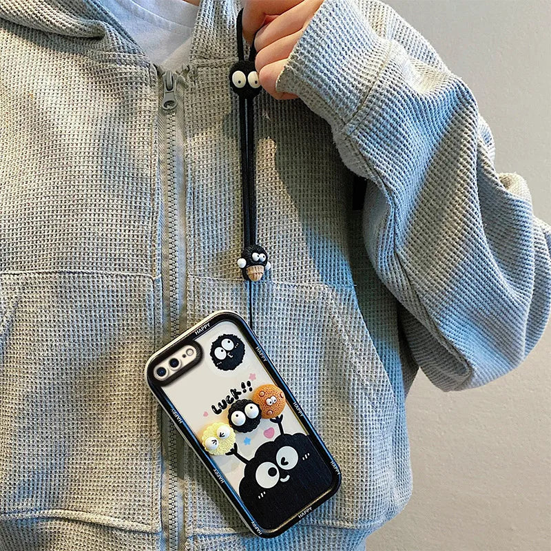 3D Cartoon Labubu Fur Phone Case for Samsung With Strap Plush Kuromi Toy Soft Covers mysite