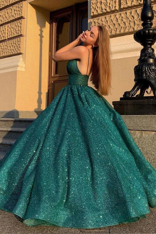 Shiny V Neck Ball Gown Prom Dress Green Evening Dress WP442s mysite