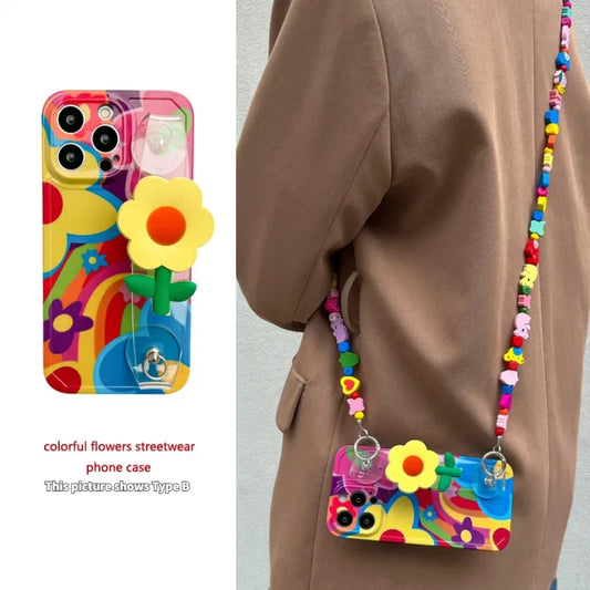 Flower With Lanyard Neck Strap  Silicone  iPhone Case mysite