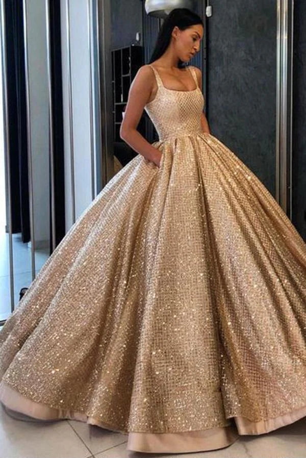 Sparkly Gold Sequins Ball Gown Prom Dress With Pocket WP443s mysite