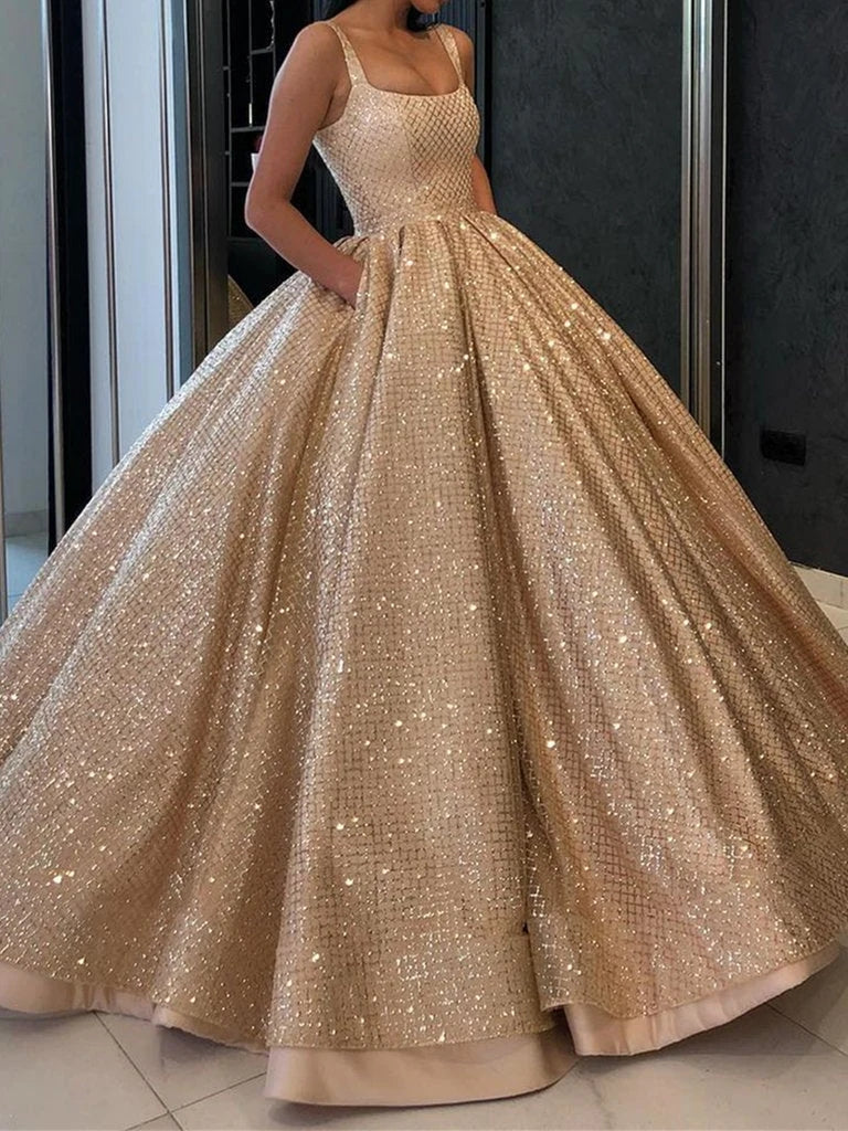 Sparkly Gold Sequins Ball Gown Prom Dress With Pocket WP443s mysite