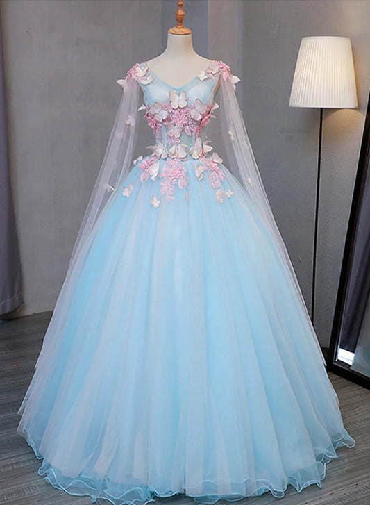 Cute Blue Fairy Butterfly Lace Ball Gown Prom Dress, Sweet 16 Party Dress TP1311s mysite