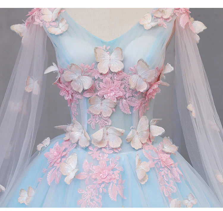 Cute Blue Fairy Butterfly Lace Ball Gown Prom Dress, Sweet 16 Party Dress TP1311s mysite