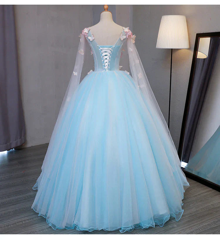 Cute Blue Fairy Butterfly Lace Ball Gown Prom Dress, Sweet 16 Party Dress TP1311s mysite