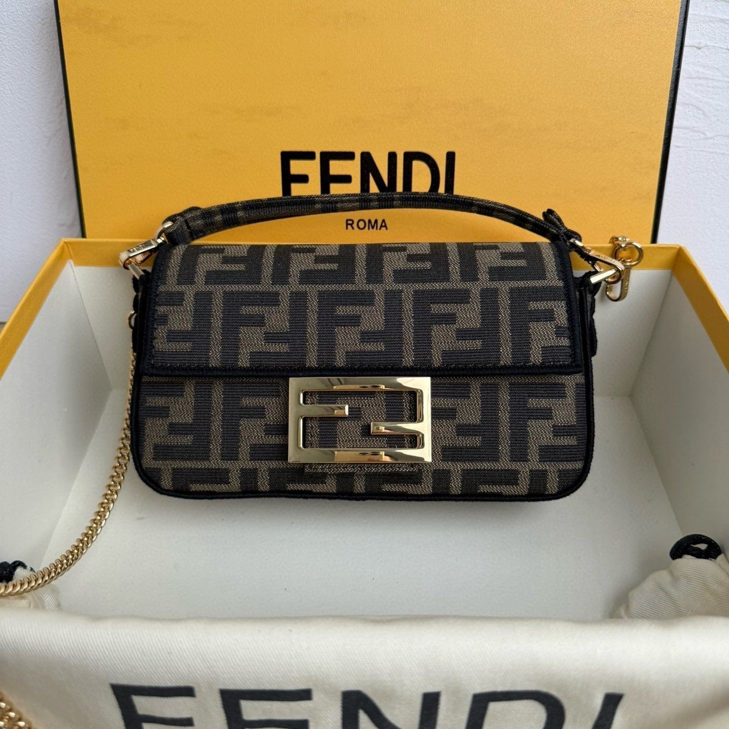 Fendi Baguette Mini FF Bag Brown Jacquard Fabric mysite