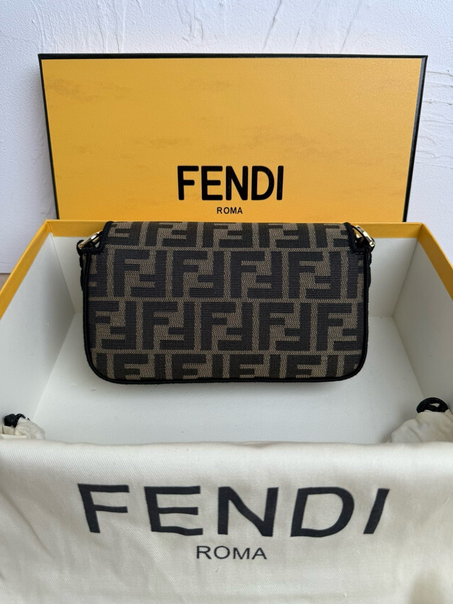 Fendi Baguette Mini FF Bag Brown Jacquard Fabric mysite