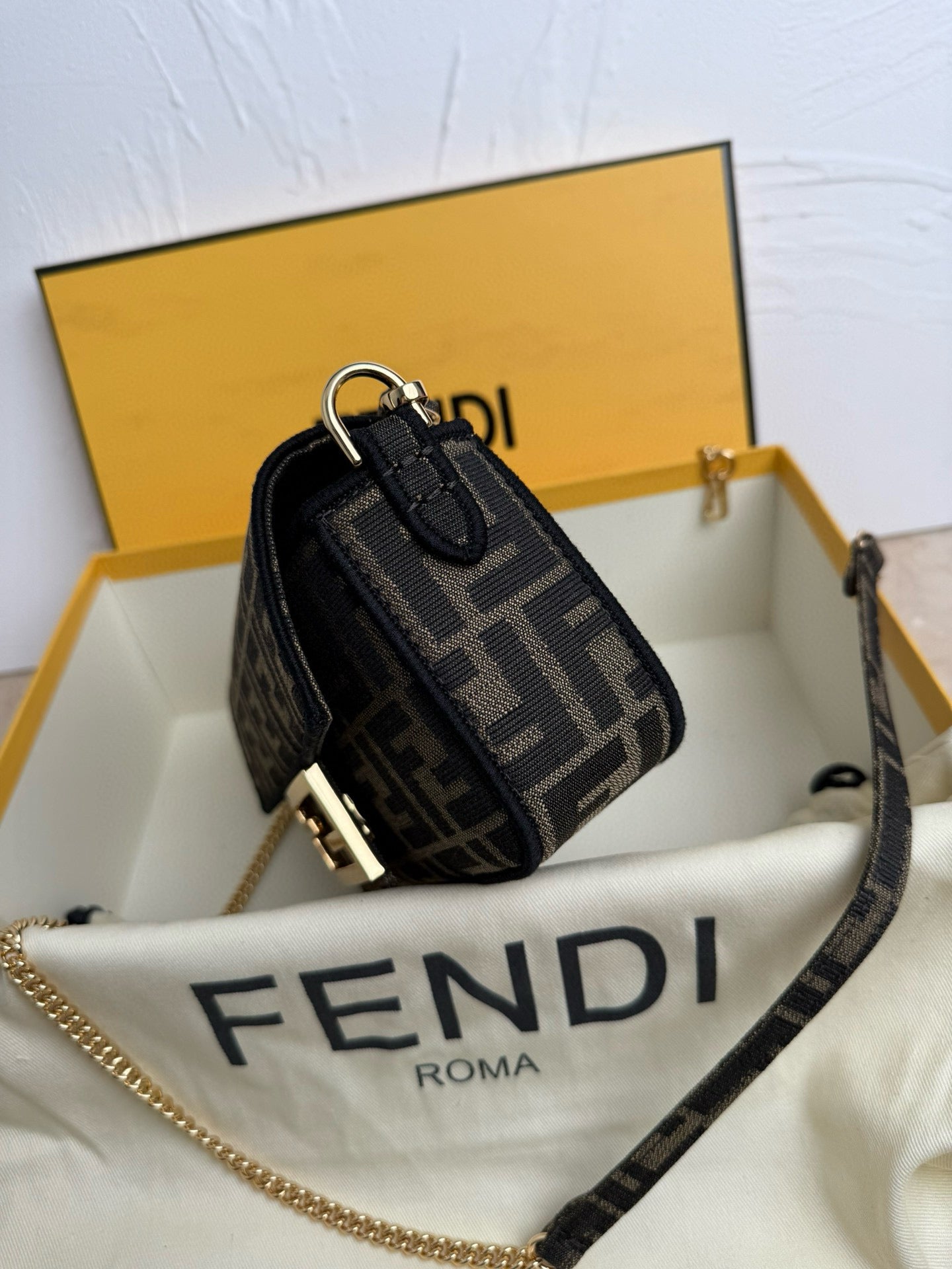Fendi Baguette Mini FF Bag Brown Jacquard Fabric mysite