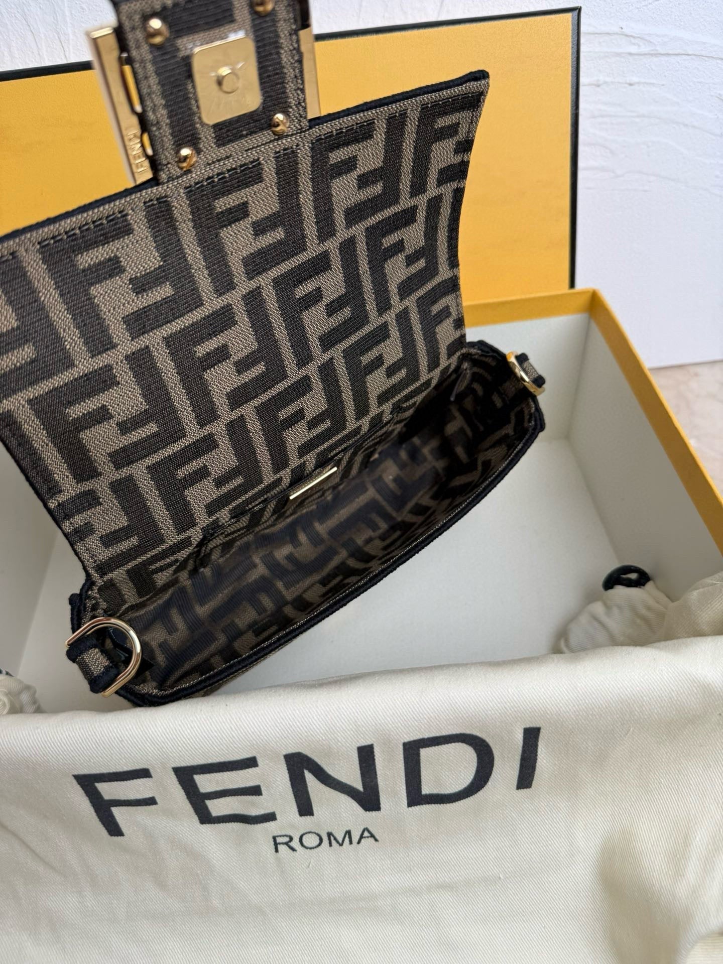Fendi Baguette Mini FF Bag Brown Jacquard Fabric mysite
