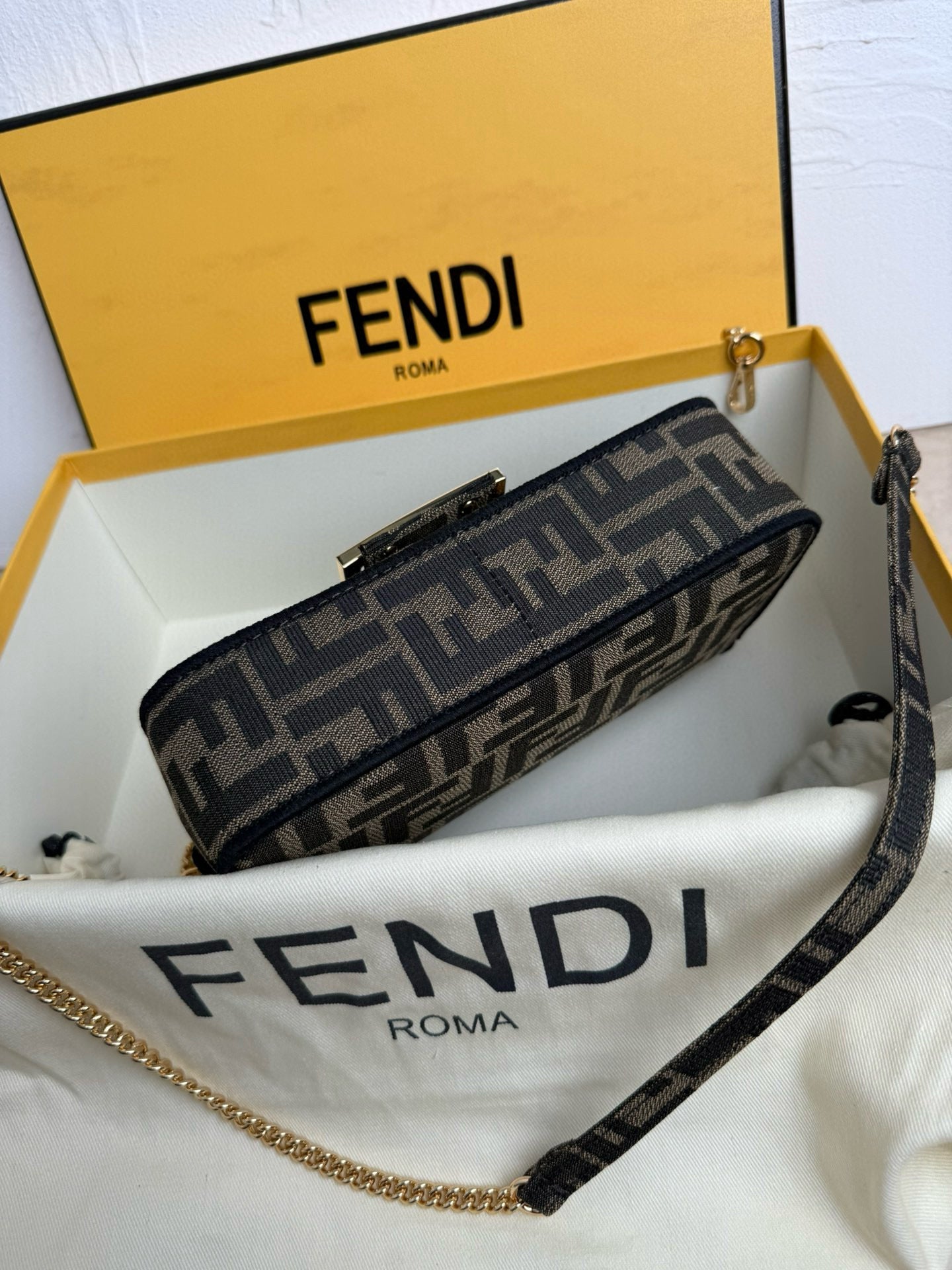 Fendi Baguette Mini FF Bag Brown Jacquard Fabric mysite
