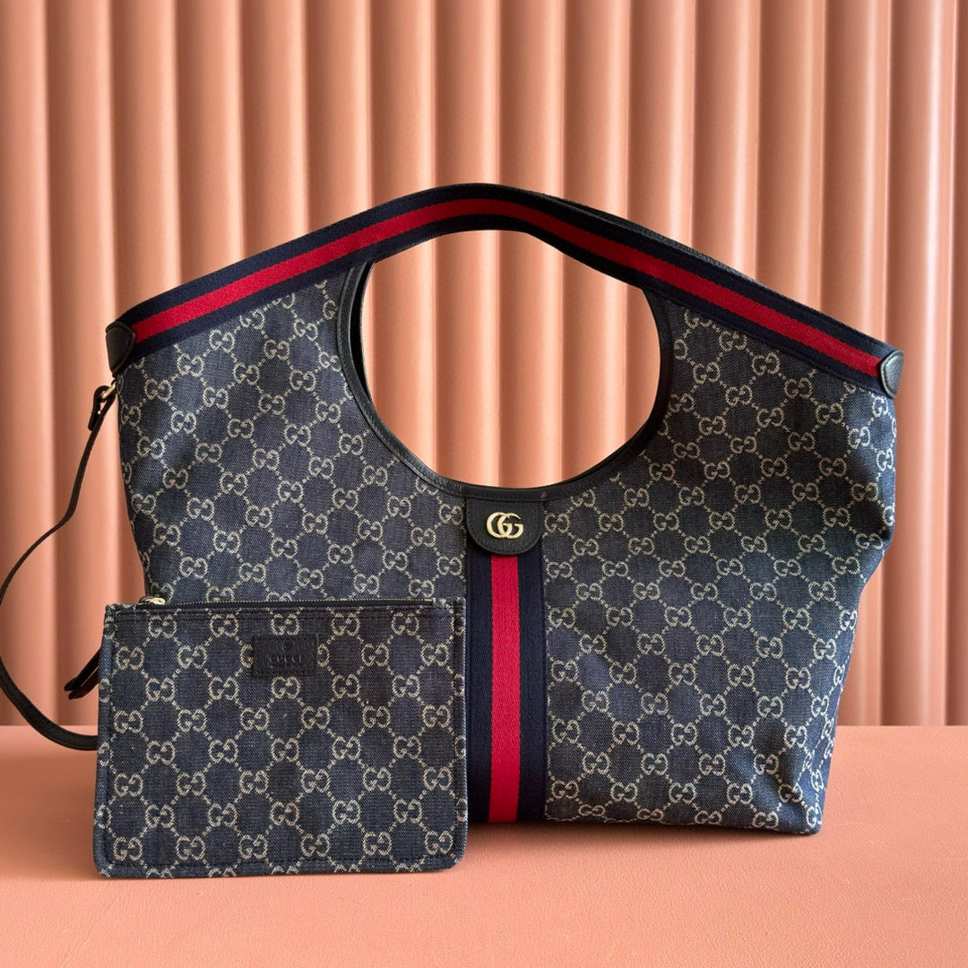 Gucci Giglio Large Tote Bag Blue and Red Denim mysite