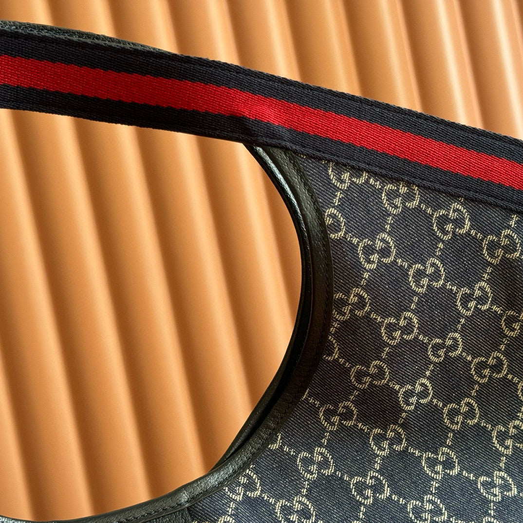 Gucci Giglio Large Tote Bag Blue and Red Denim mysite