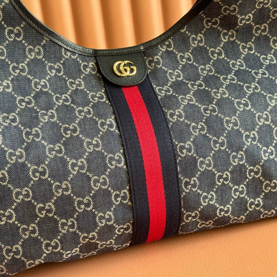 Gucci Giglio Large Tote Bag Blue and Red Denim mysite