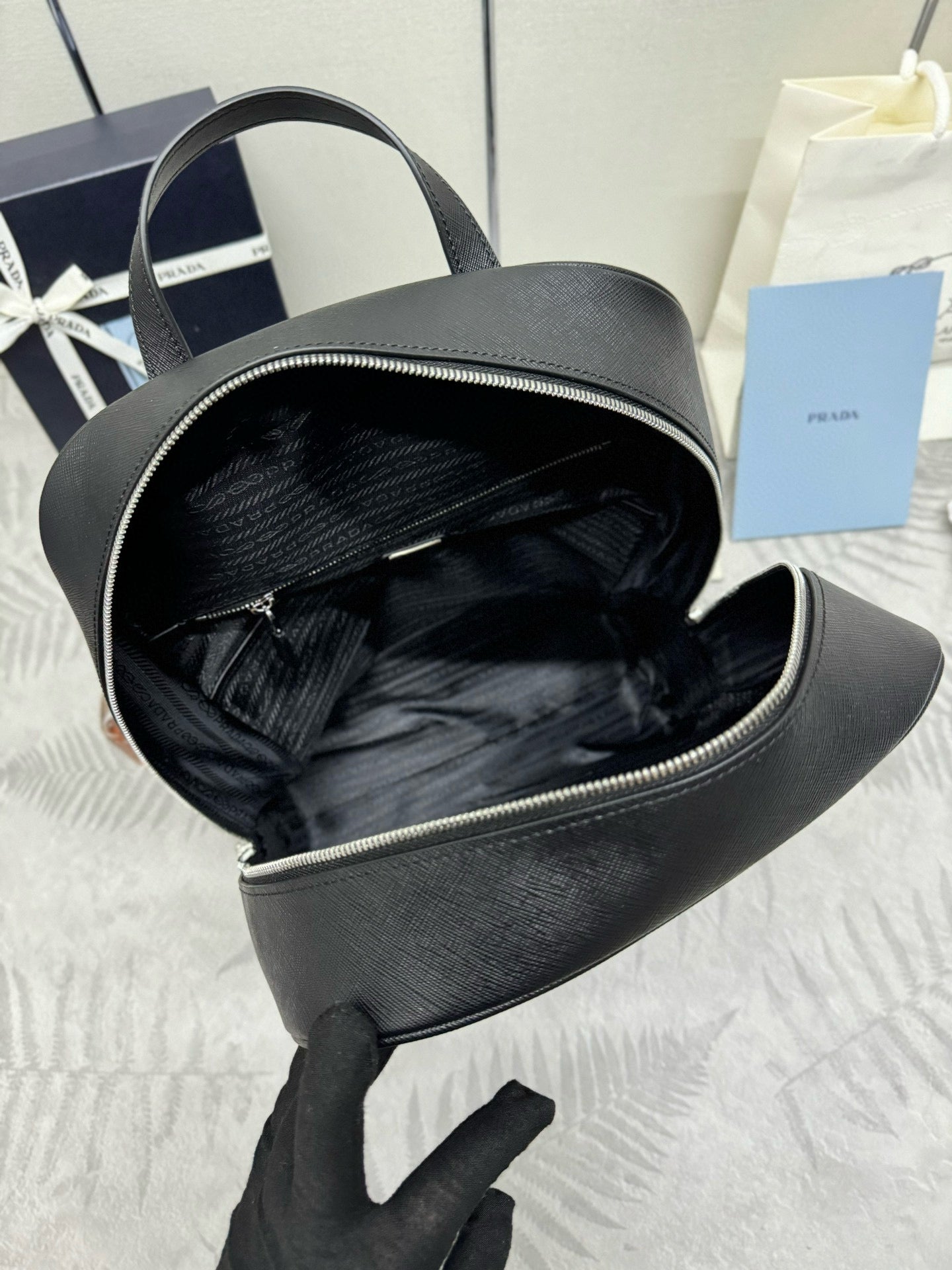 Prada Triangle-Logo Zipped Backpack Black Saffiano leather mysite