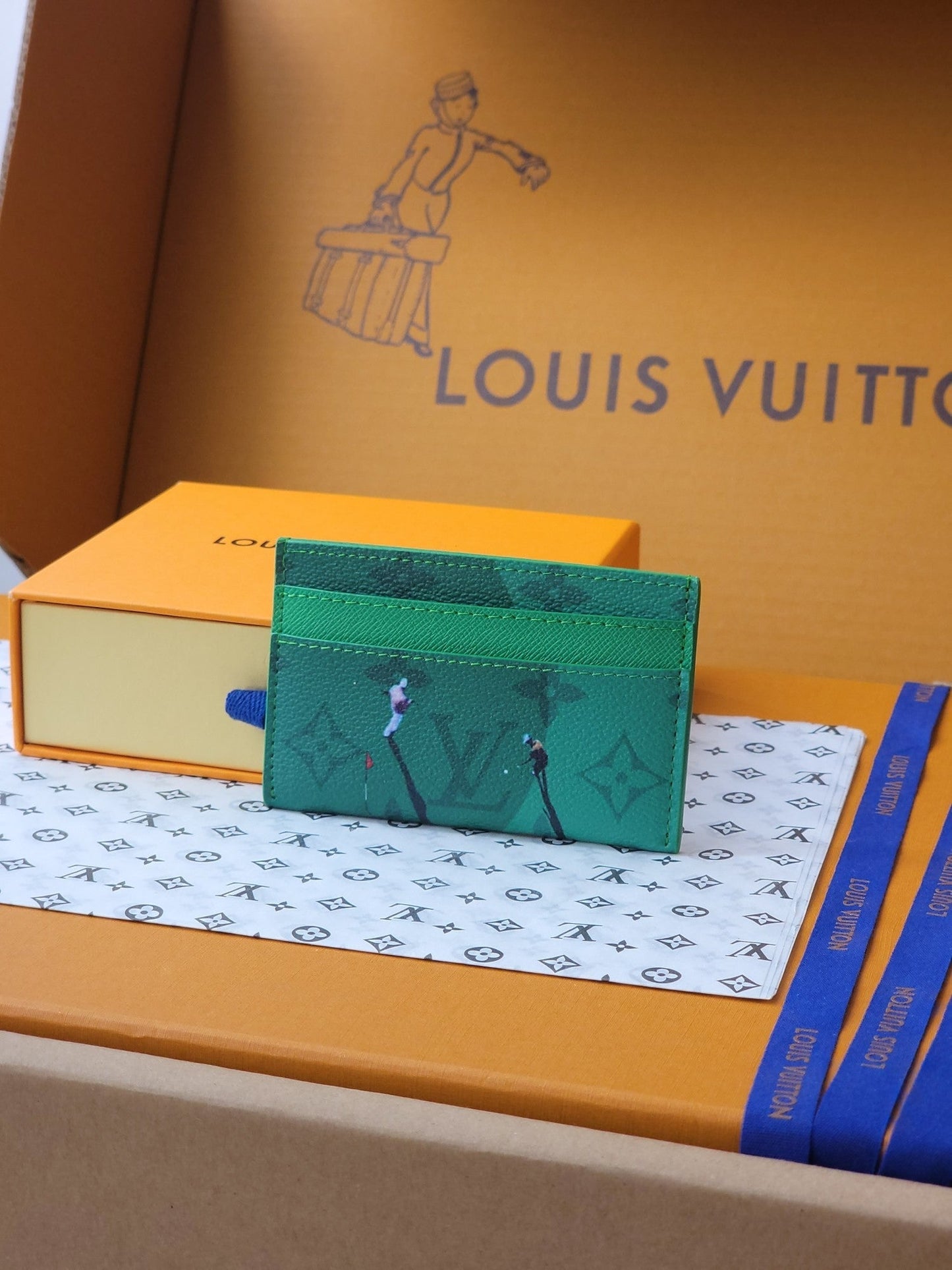 LV Double Card Holder Featuretiny Sport Scenes Printed Cowhide mysite