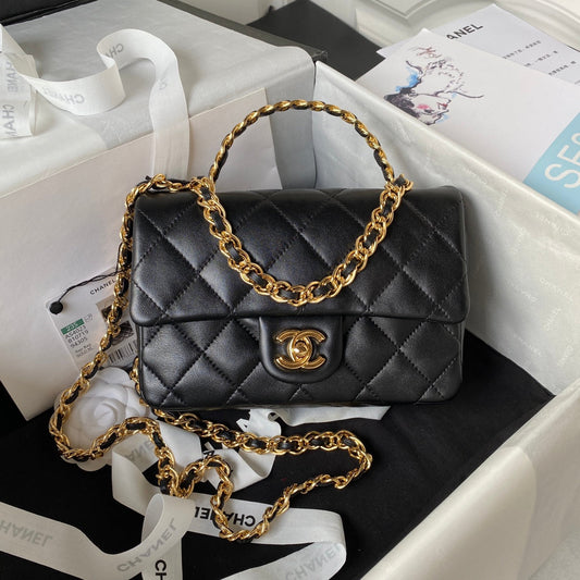 Chanel Flap Bag Gold Top Handle Black - 13X21X8cm mysite