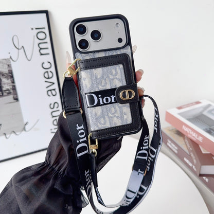 Dior Leather Phone Case With Card Wallet And Strap For iPhone 17 / 16 / 15 / 14s mysite