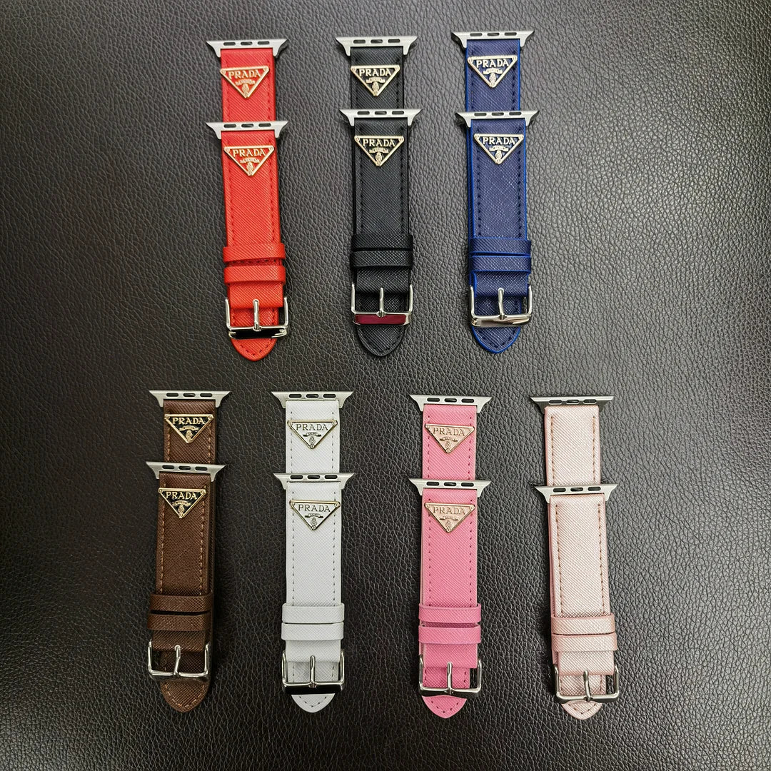 Double Triangle Monogram Label Leather Apple Watch Band mysite
