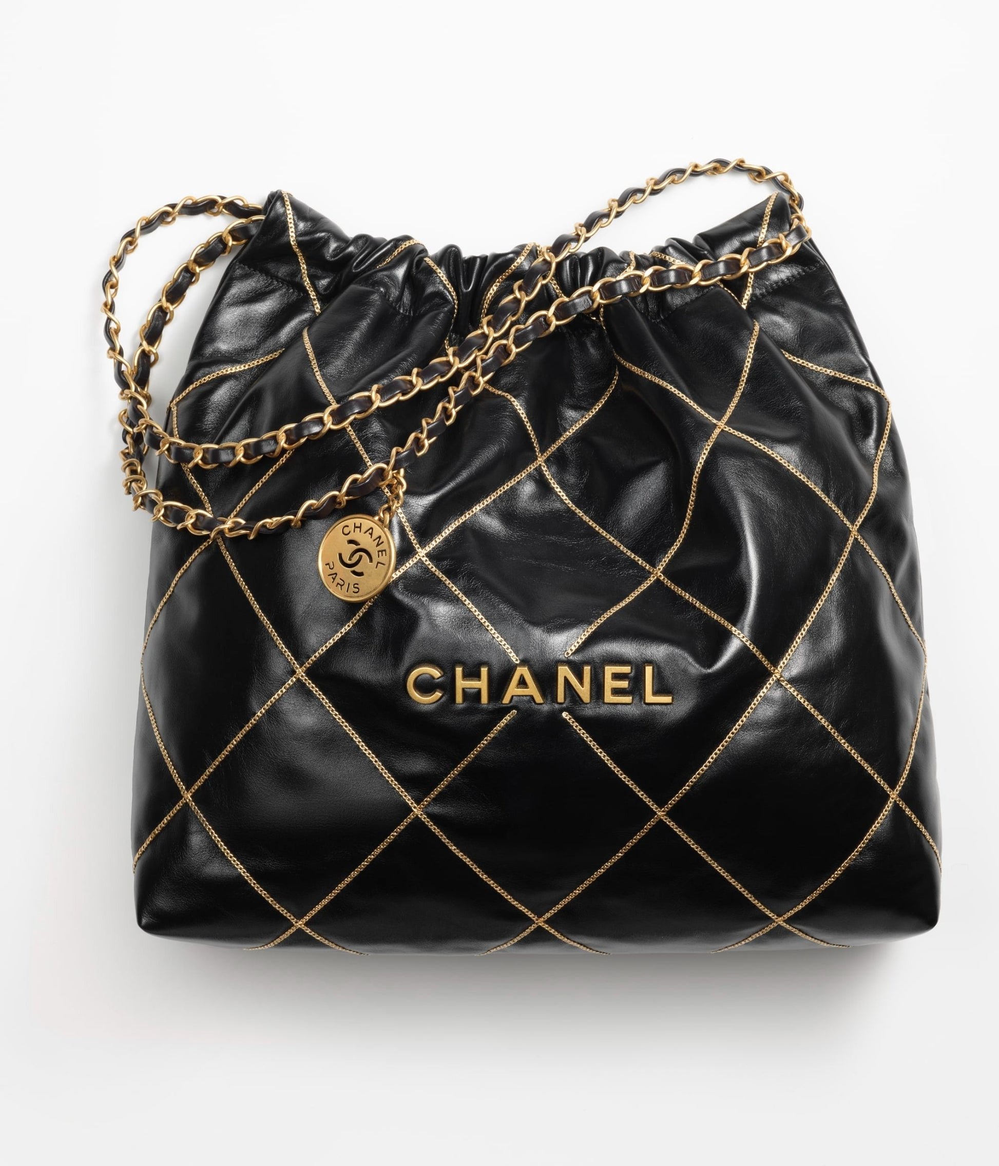 Chanel 22 Handbag 23B Shiny Calfskin Black Chain Quilt 35  x 37 x 7 cm mysite