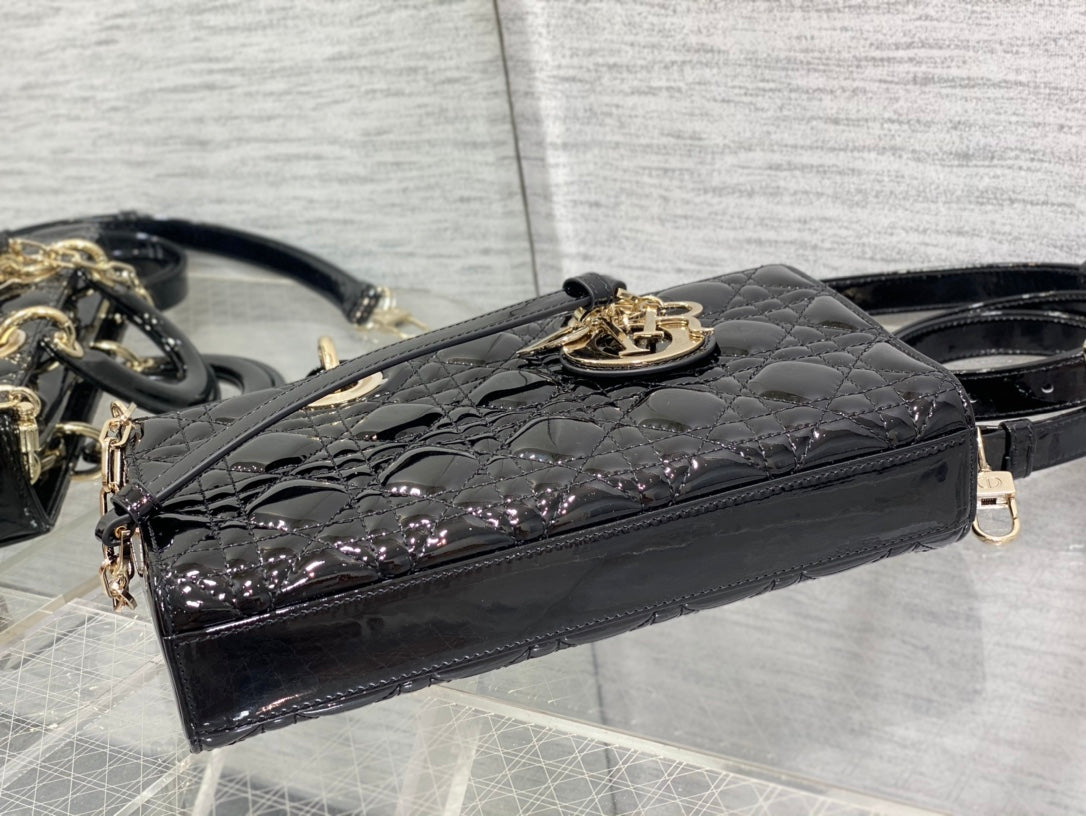 Dior Lady D-Joy Medium Patent Black Leather Bag - 26x6x14cm mysite