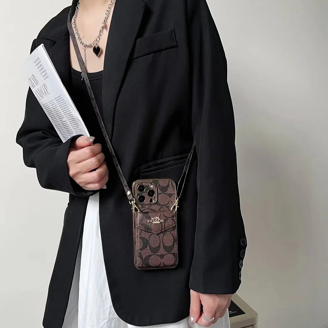 Coach Luxury Logo Accordion Card Holder Leather Crossbody Apple iPhone Cases mysite