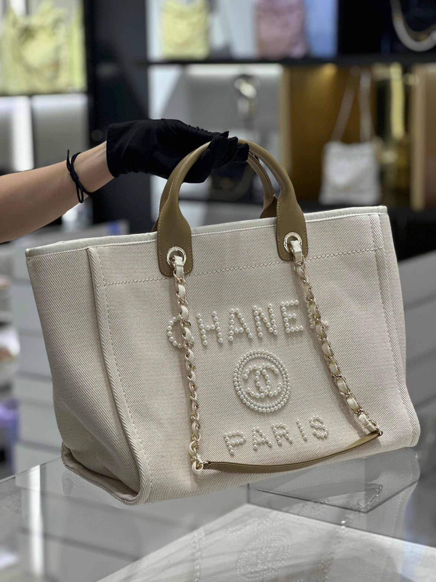Chanel Natural Canvas and Tan Leather Large Pearl Deauville Tote - 30x39x22cm mysite
