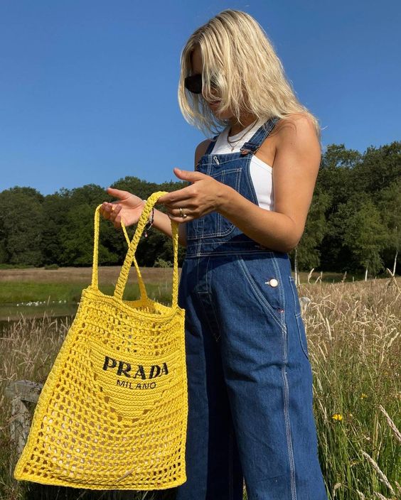 Prada Women's Natural Crochet Tote Bag-Yellow mysite