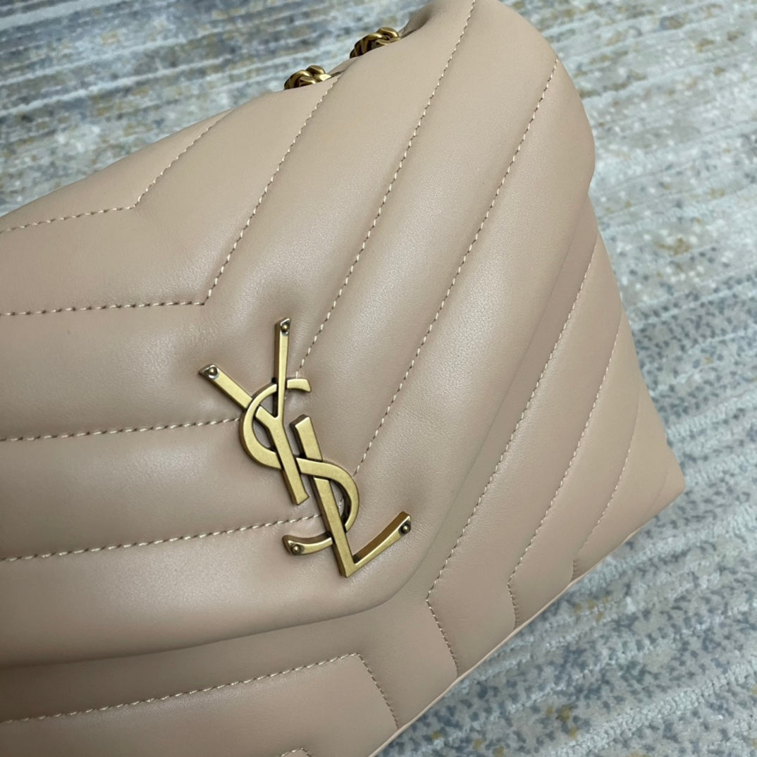 YSL Small Loulou 23 Beige Leather Gold 23x17x9cm mysite