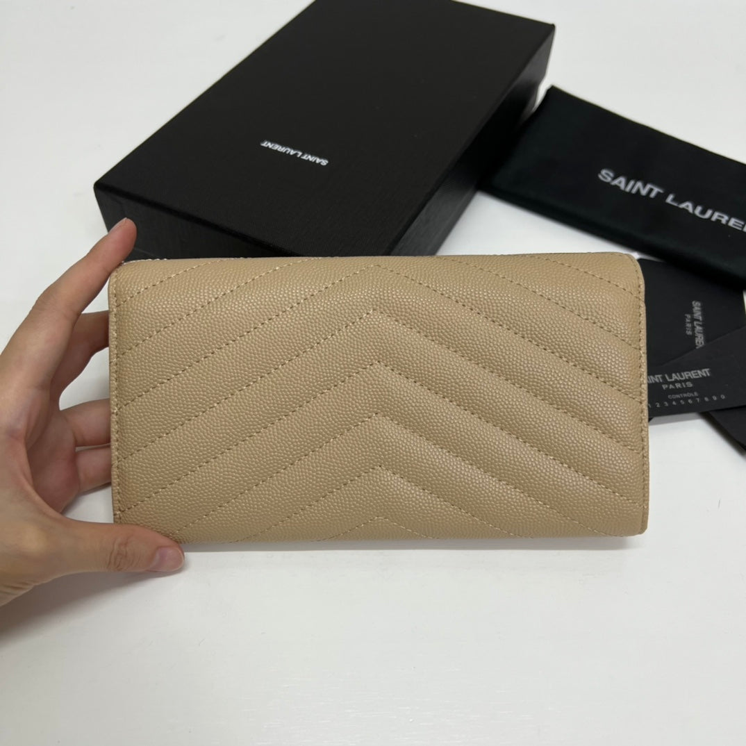 YSL Long Wallet Beige Leather Gold Tone 10772  19cm mysite