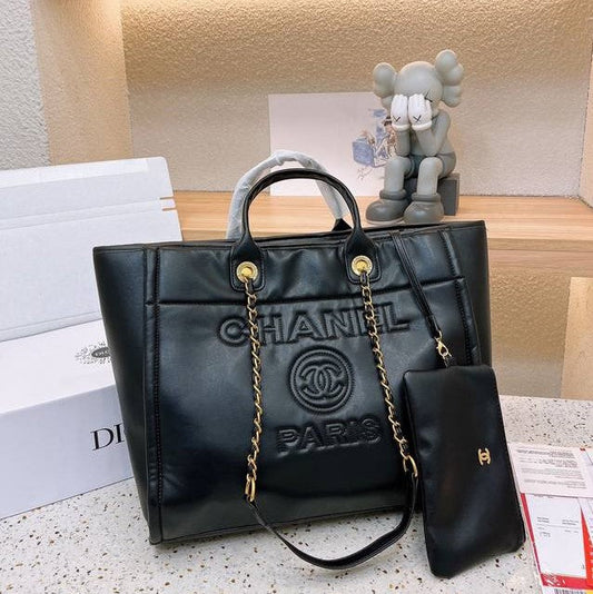 Chanel Deauville em Couro Preta Italiana Bag mysite