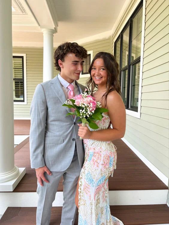 White gorgeous shiny exquisite beaded spaghetti strap sequined backless long chiffon ball gown prom dress evening gown holiday party dress gh2799s mysite