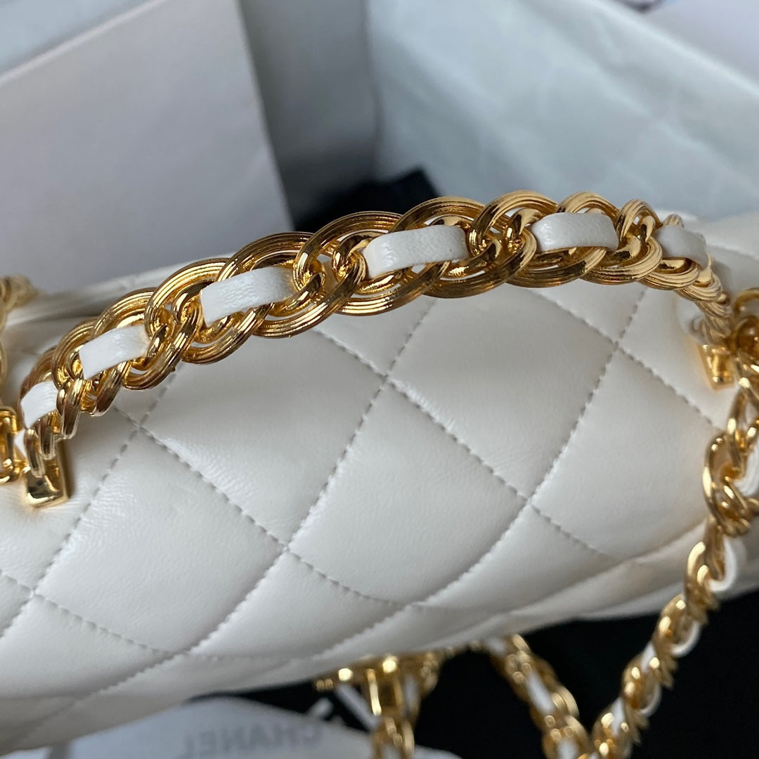 Chanel Flap Bag Gold Top Handle White - 13X21X8cm mysite