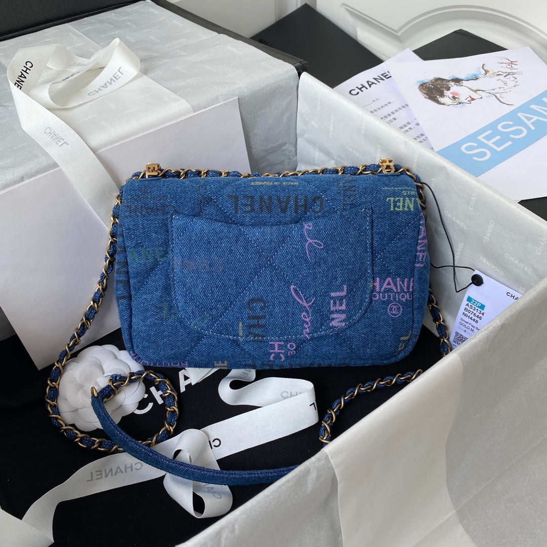 CHANEL  Small Flap Bag Blue Denim AS3134 - 23 x 14 x 8cm mysite