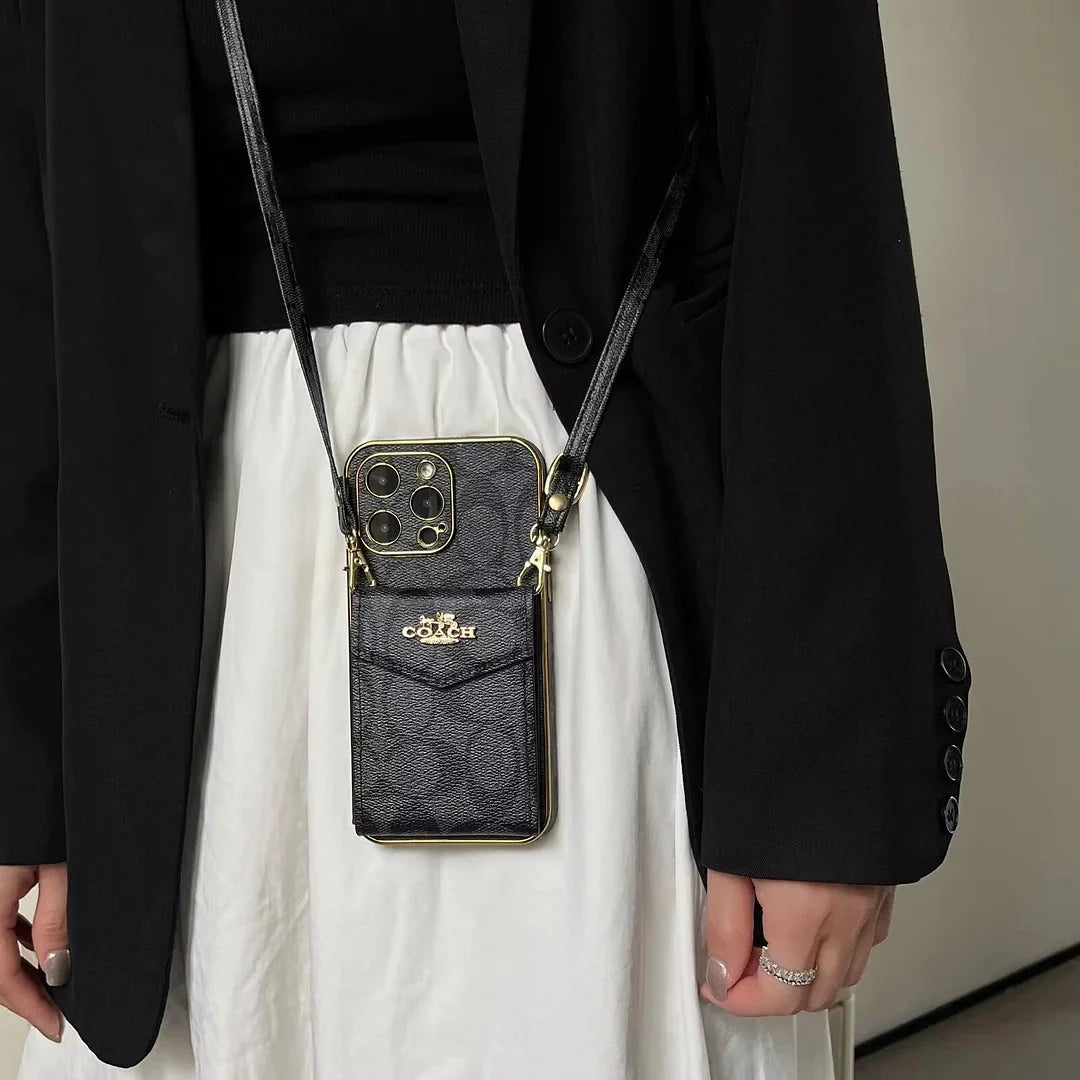 Coach Luxury Logo Accordion Card Holder Leather Crossbody Apple iPhone Cases mysite