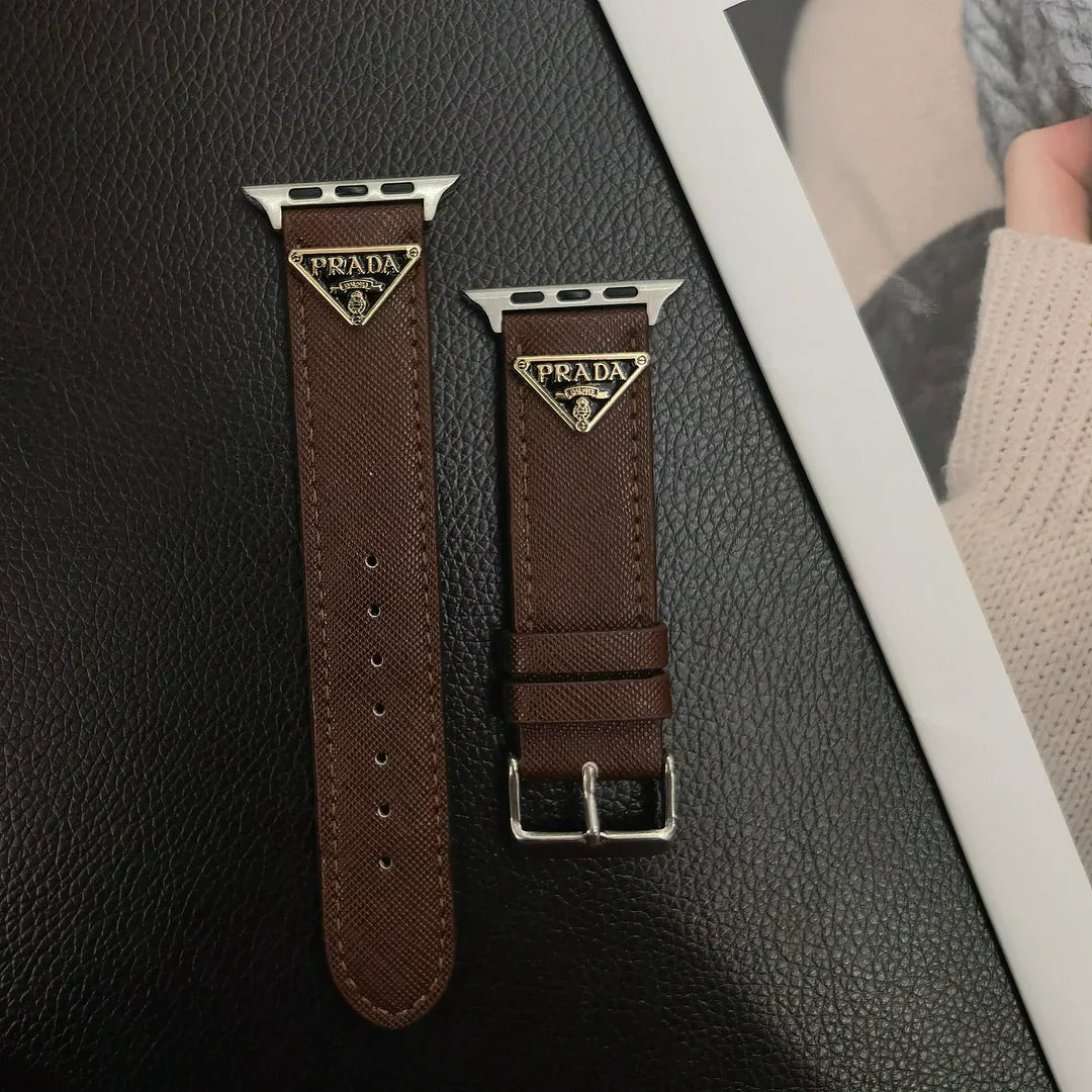 Double Triangle Monogram Label Leather Apple Watch Band mysite
