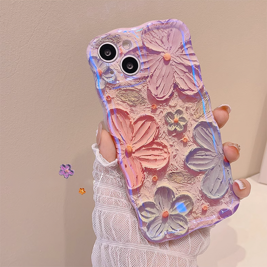 High Quality Blue Light Flower iPhone Case With Lanyard mysite