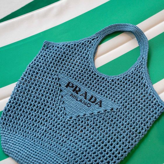 Prada Raffia Tote Bag-Blue mysite