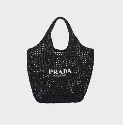 Prada Raffia Tote Bag-Black mysite