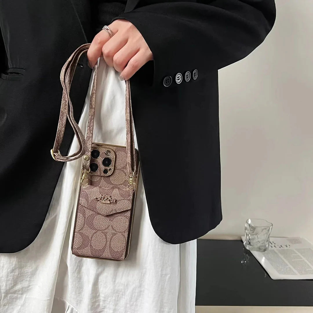 Coach Luxury Logo Accordion Card Holder Leather Crossbody Apple iPhone Cases mysite