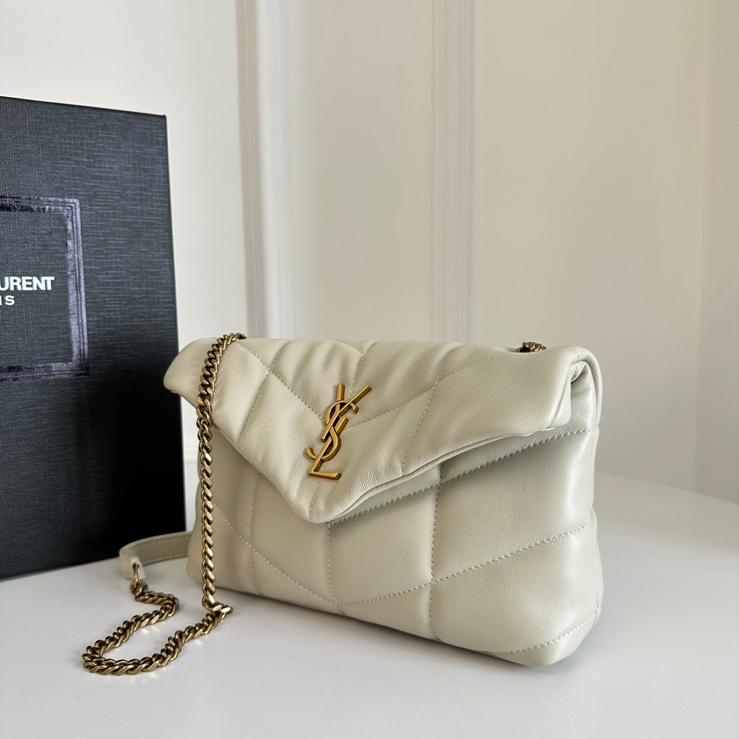 YSL  Loulou Puffer Toy Bag In Quilted Lambskin White Size 23x15.5x8.5 mysite
