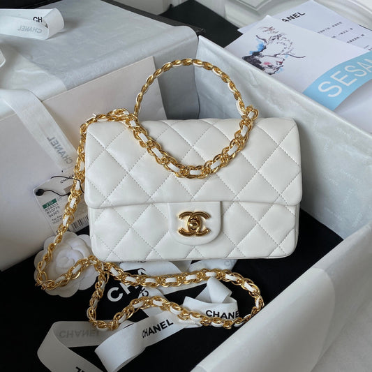 Chanel Flap Bag Gold Top Handle White - 13X21X8cm mysite