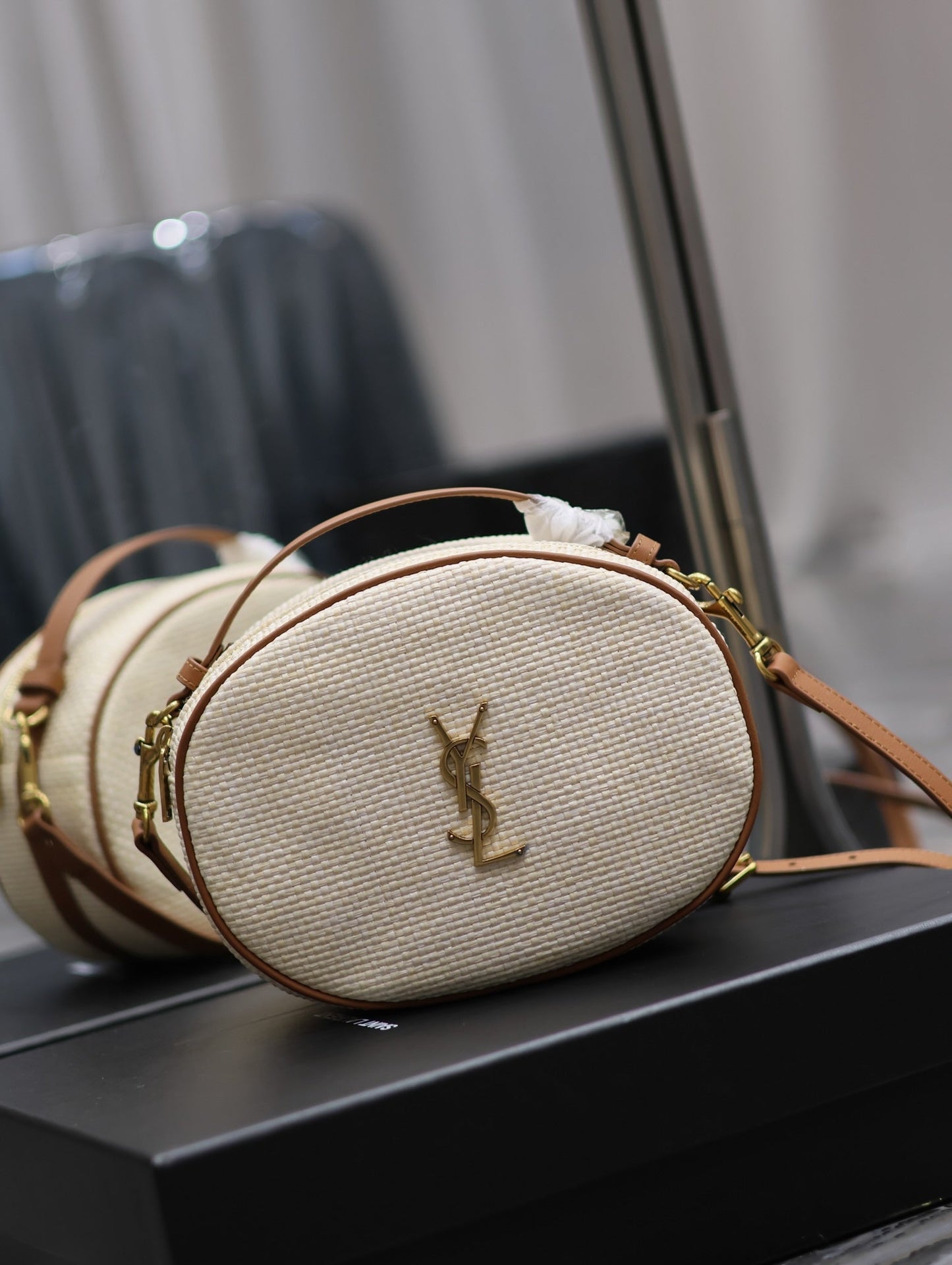 YSL Leather-trimmed raffia shoulder bag - 22¡Á16.5¡Á6cm mysite